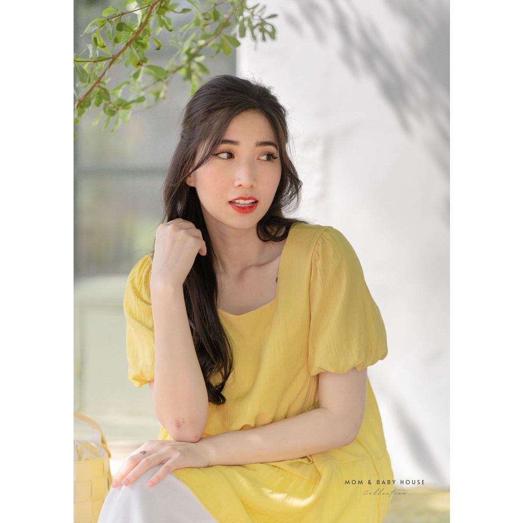 EVERMOM | Áo bầu babydoll tay phồng vàng trẻ trung