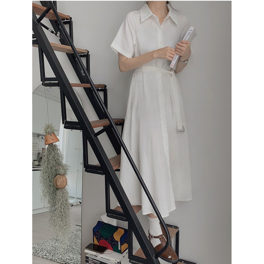 Đầm tay ngắn cổ bẻ thắt dây thời trang 43935