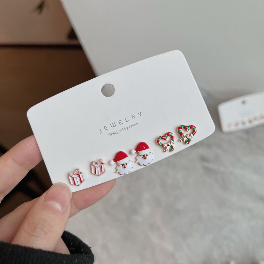 Bộ 6 Bông Tai Mini Hình Cây Thông Giáng Sinh Dễ Thương Dễ Phối Đồ