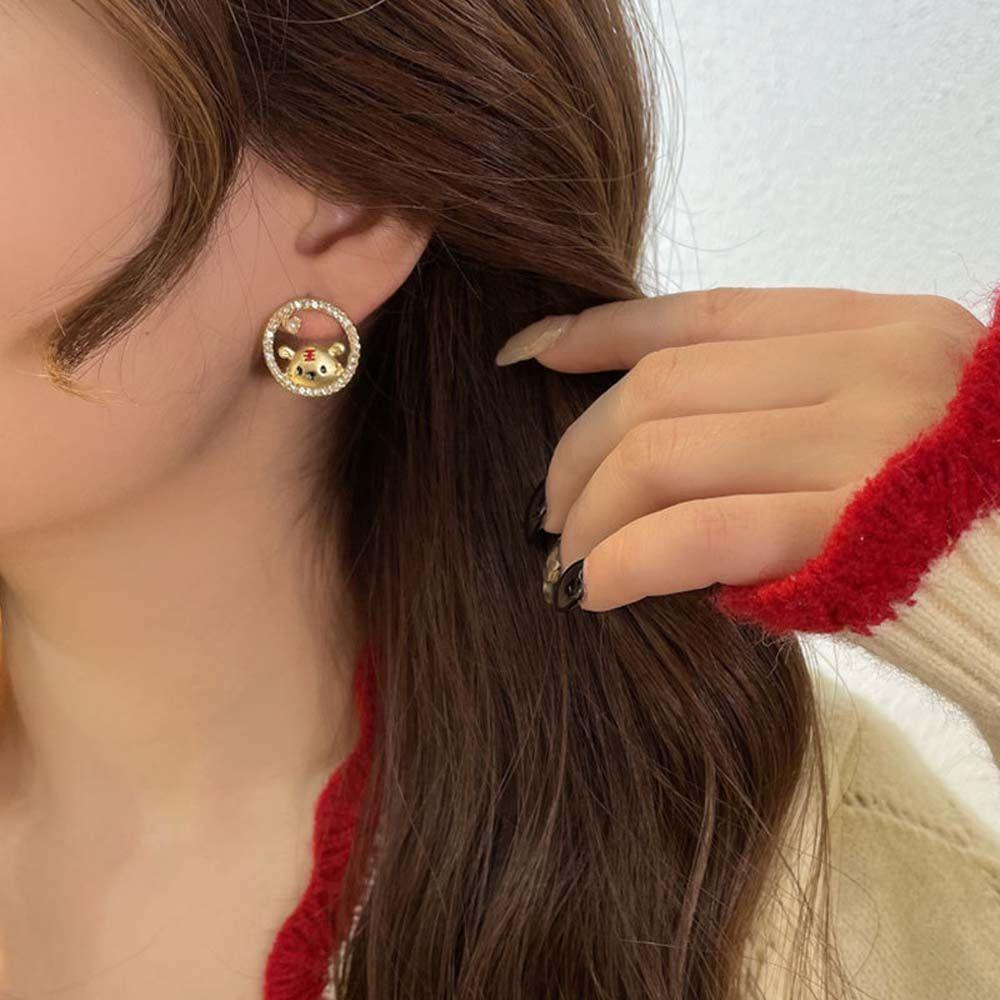 Khuyên Tai Hình Con Hổ Thiết Kế Đục Lỗ Cá Tính Thời Trang Cho Nữ|Khuyên Tai Hợp Kim Phong Cách Trung Hoa