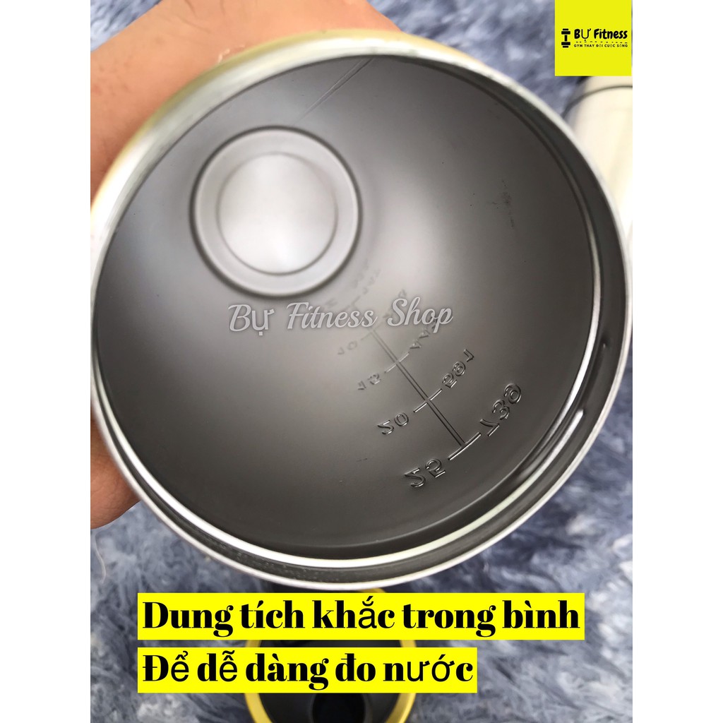 Bình lắc inox shaker dung tích 1 lít, bình nước inox tập gym 304 bền đẹp