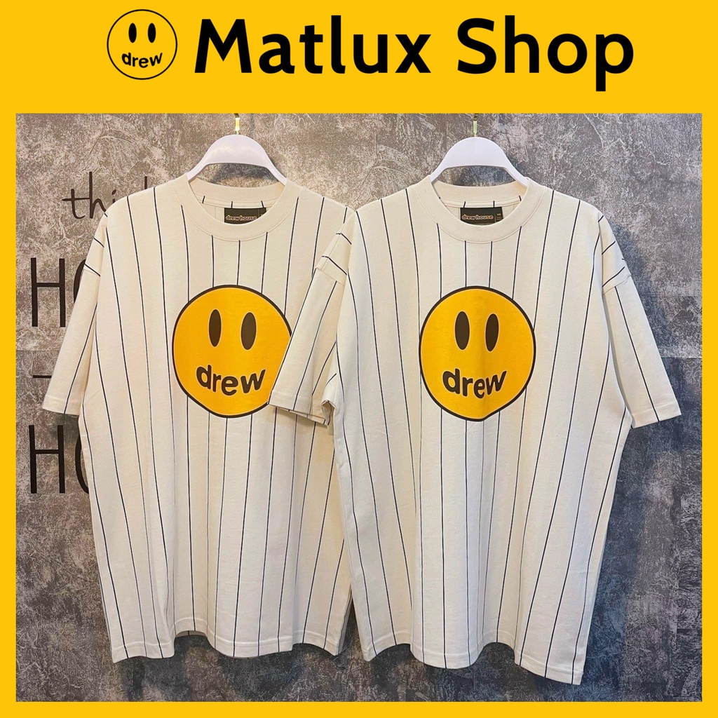Áo thun DREW HOUSE Mascot SS22 kẻ sọc chất liệu cotton bản cao cấp, Áo tee DREW in chữ form rộng, T-Shirt Drew unisex