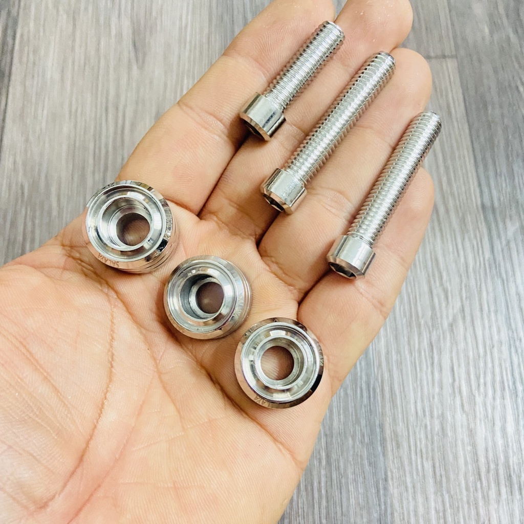 (ỐC KIỂU XE MÁY) Bộ 03 ốc khâu cảng sau xe LEAD 125, ốc gắn tay dắt sau xe LEAD 125 ốc SALAYA thái xoắn INOX 304