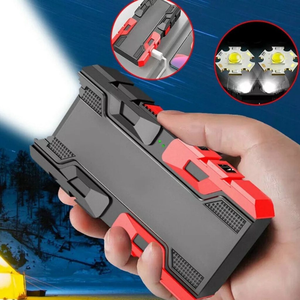 Đèn Pin 2 Bóng Đa Năng Kiêm Sạc Dự Phòng Chống Nước Siêu Sáng 10000 LM Sạc USB Tiện Dụng 3 chế độ sáng