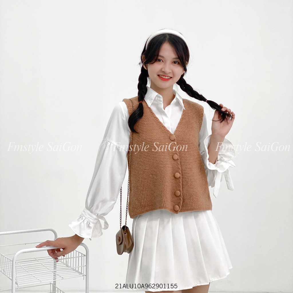 Áo len gile 5 nút bọc nữ dáng rộng cardigan màu hàn quốc oversize ulzzang thu đông Fmstyle Saigon 21ALU10A962901 | BigBuy360 - bigbuy360.vn