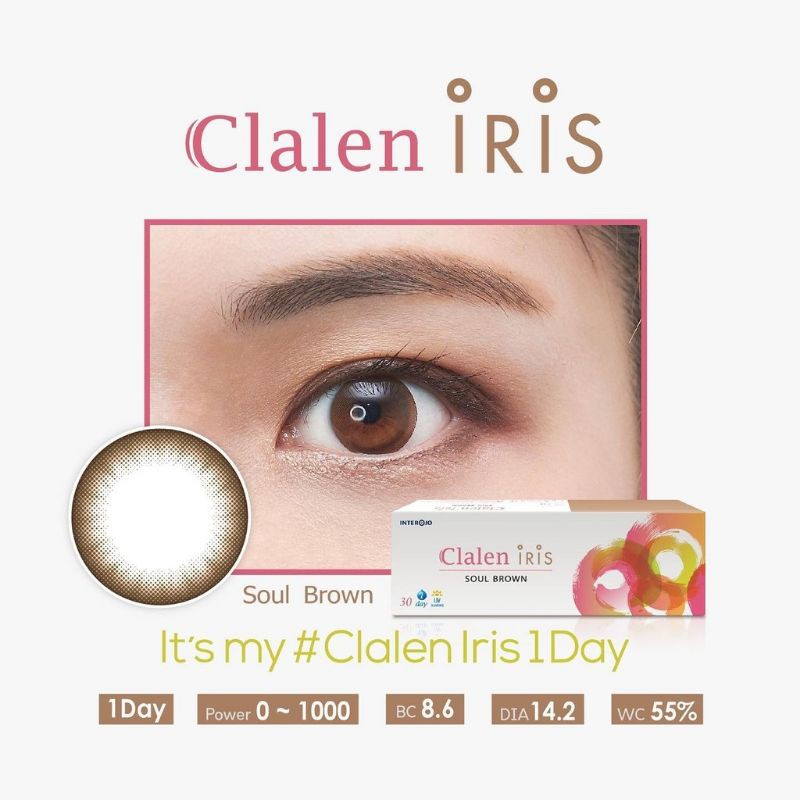 Kính áp tròng 1 ngày màu Soul Brown Clalen iris, lens mắt màu nâu có độ cận - Lens Optic