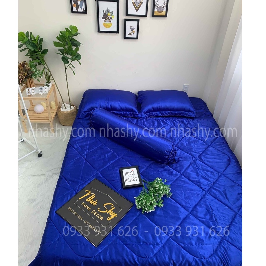 TRỌN BỘ DRAP GIƯỜNG PHI LỤA BÓNG CAO CẤP - MÀU XANH DƯƠNG - MÃ 04