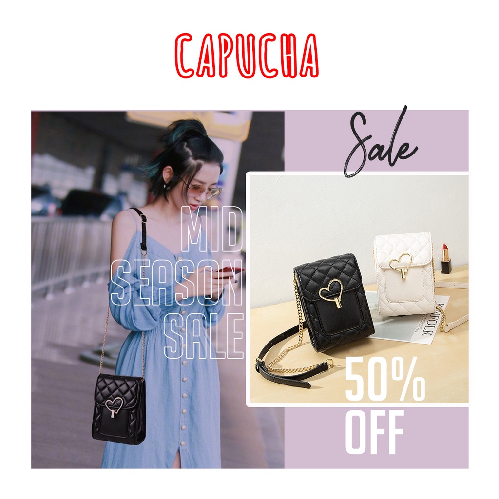 Túi xách nữ đeo chéo mini đựng điện thoại son phấn khóa trái tim cực xinh Capucha T141