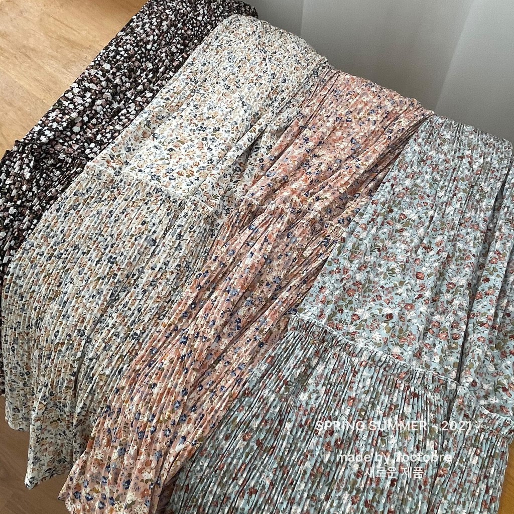 Chân váy midi nhăn hoa nhí | BigBuy360 - bigbuy360.vn