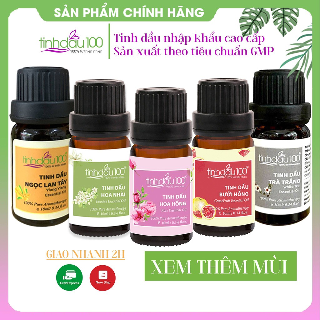 Tinh dầu thiên nhiên nguyên chất sả chanh, quế, oải hương lavender xông thơm phòng ngủ, spa lọ 10ml Tinh Dầu 100 Shop