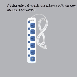 Ổ cắm dây 5 ổ 3 chấu đa năng tích hợp 2 cổng usb mpe model:am5s-2usb