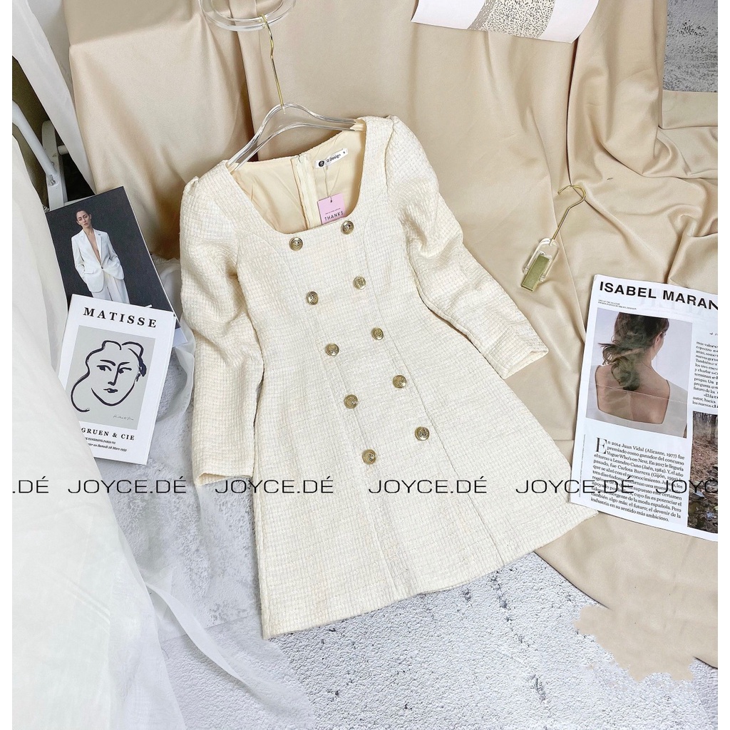 Váy dạ Tweed trắng cổ trễ siêu dễ thương | BigBuy360 - bigbuy360.vn