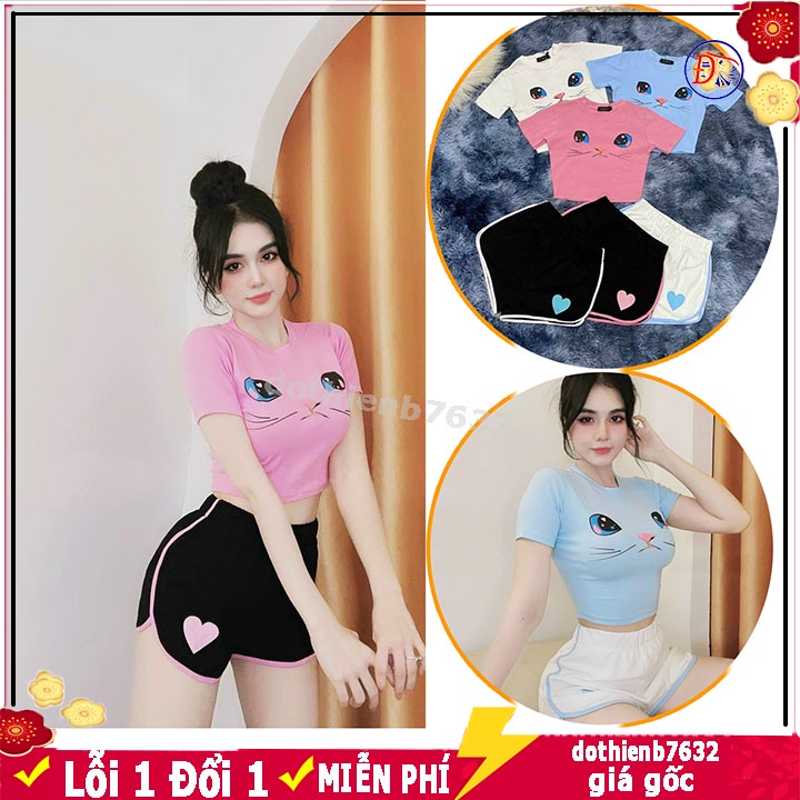 Set short đùi thể thao nữ đi tập chơi đều xinh ⚡️HÓT⚡️ áo croptop freesize ôm, quần đùi phối viền cạp cao ôm tôn mông SL