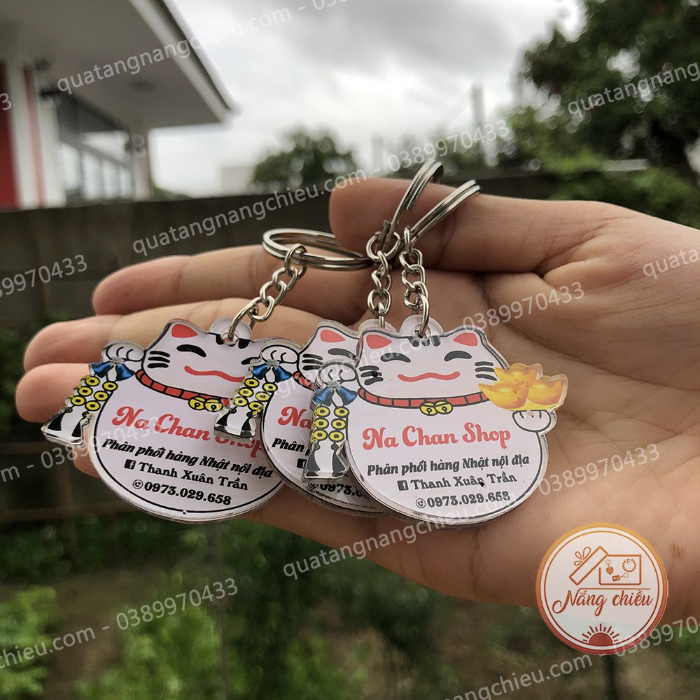 Móc khóa mini in thông tin shop bán hàng online, Móc khóa bảng hiệu in theo yêu cầu, chất liệu mica sáng bóng