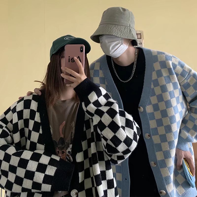 Áo khoác cardigan nam dáng rộng họa tiết caro thời trang retro cho nam Hàn SImple Fashion Unisex áo sweater nỉ