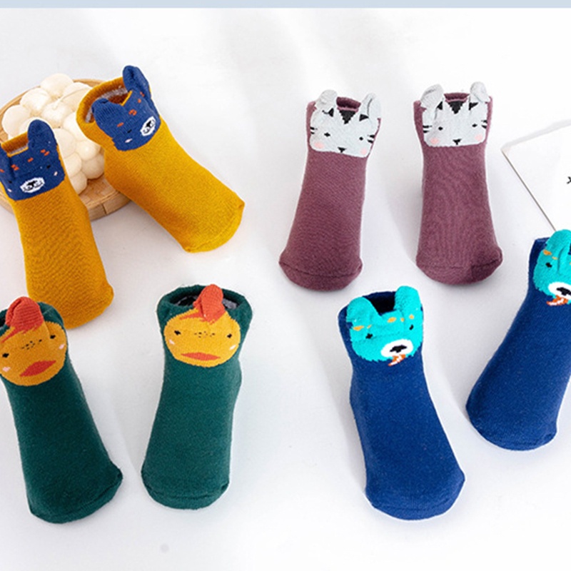 Set 4 Đôi Vớ Cotton Dày Mềm Mại Giữ Ấm Mùa Đông In Hình Tai Gấu Hoạt Hình Cho Bé 0-3 Tuổi | BigBuy360 - bigbuy360.vn