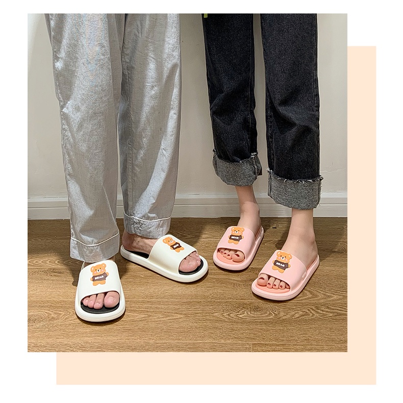 Dép lê unisex nam nữ mang trong nhà Gấu Bear đi cực êm mềm chân chống nước chống trơn trượt tốt TH-76