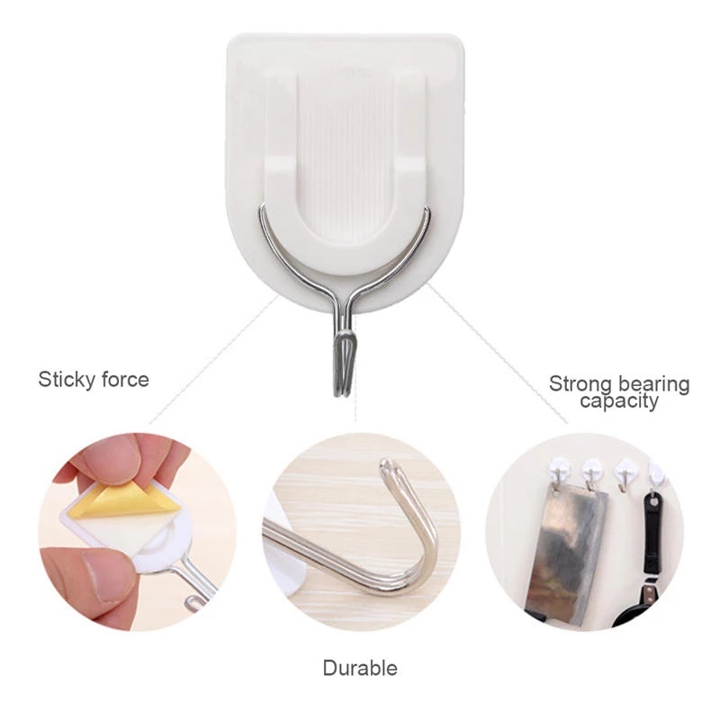 Móc Treo Đồ Dán Tường Hình Vuông/Tròn/Chữ U Bằng Nhựa Không Cần Khoan