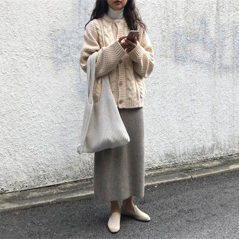 Áo Khoác Cardigan Dệt Kim Tay Dài Dáng Rộng Phong Cách Hàn Quốc Thời Trang Thu Đông Cho Nữ