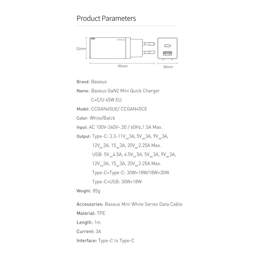 Bộ sạc nhanh thế hệ mới Baseus GaN2 Pro 65W Mini Travel Quick Charger  GaN 65W / GaN 65W Lite  /45W  cho Smartphone | BigBuy360 - bigbuy360.vn