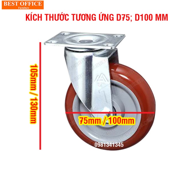 Bánh xe đẩy hàng chịu tải cao cấp D75mm, D100mm - Bánh xe kéo max 250kg