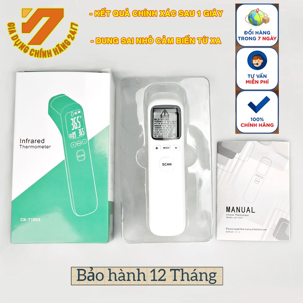Nhiệt kế hồng ngoại chính hãng CK-T1803, nhiệt kế điện tử đo nhiệt độ thân nhiệt từ xa cảm biến hồng ngoại thế hệ mới