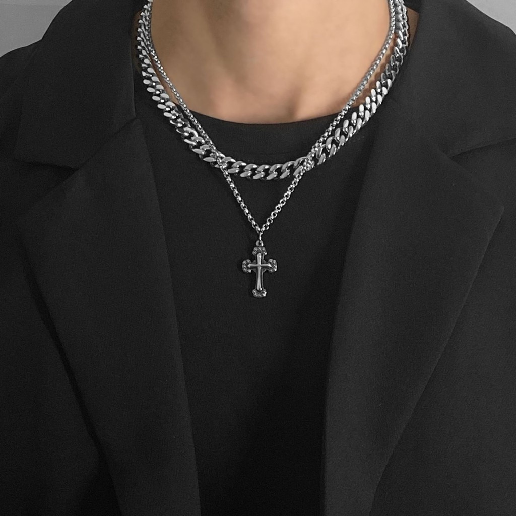 DÂY CHUYỀN THÉP KHÔNG GỈ HIPHOP KÈM THÁNH GIÁ 2 TRONG 1 MAMA KING