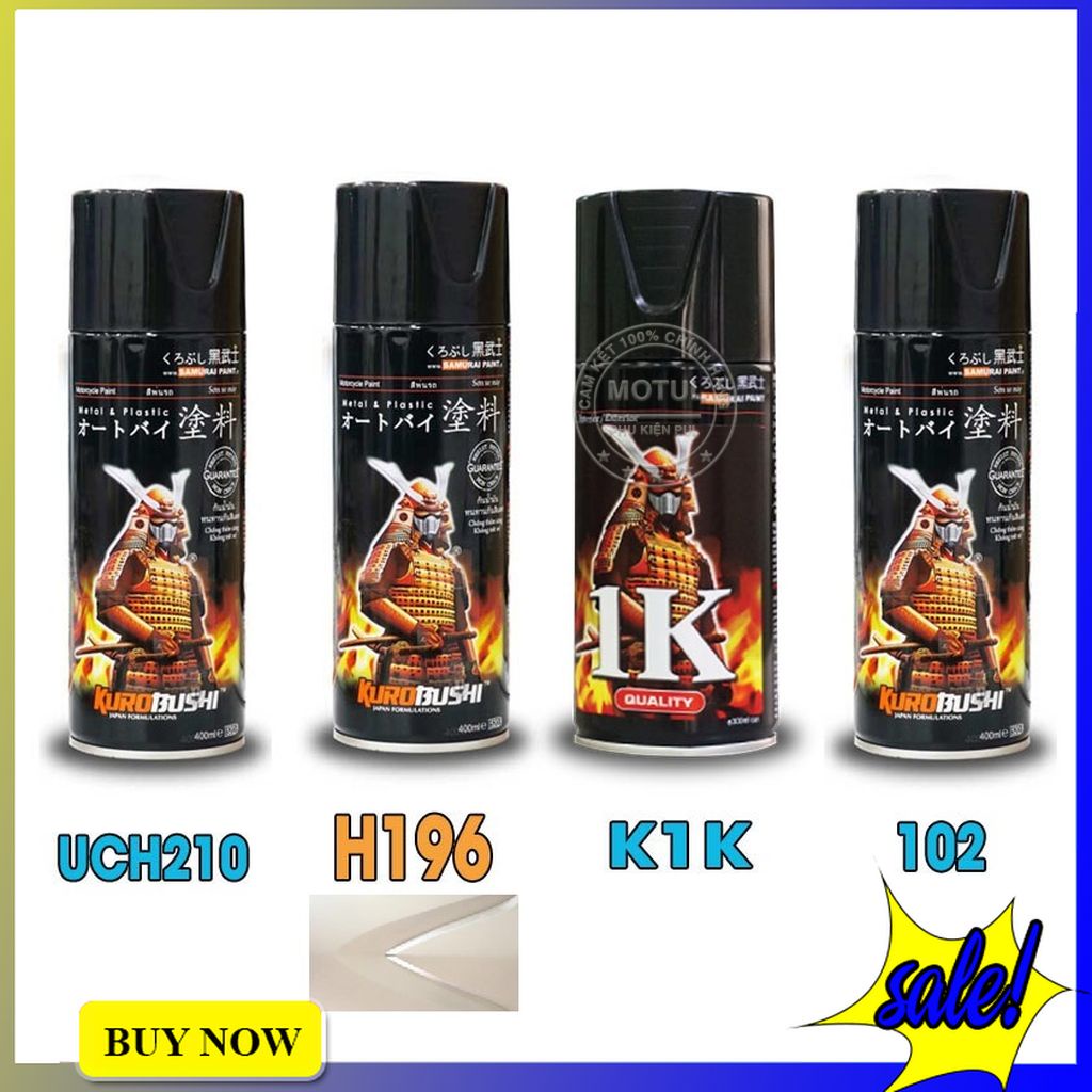 Combo 4 sơn xịt Samurai màu trắng ngọc(gồm H196 - UCH210 - 102 - K1K - Giấy nhám P800)