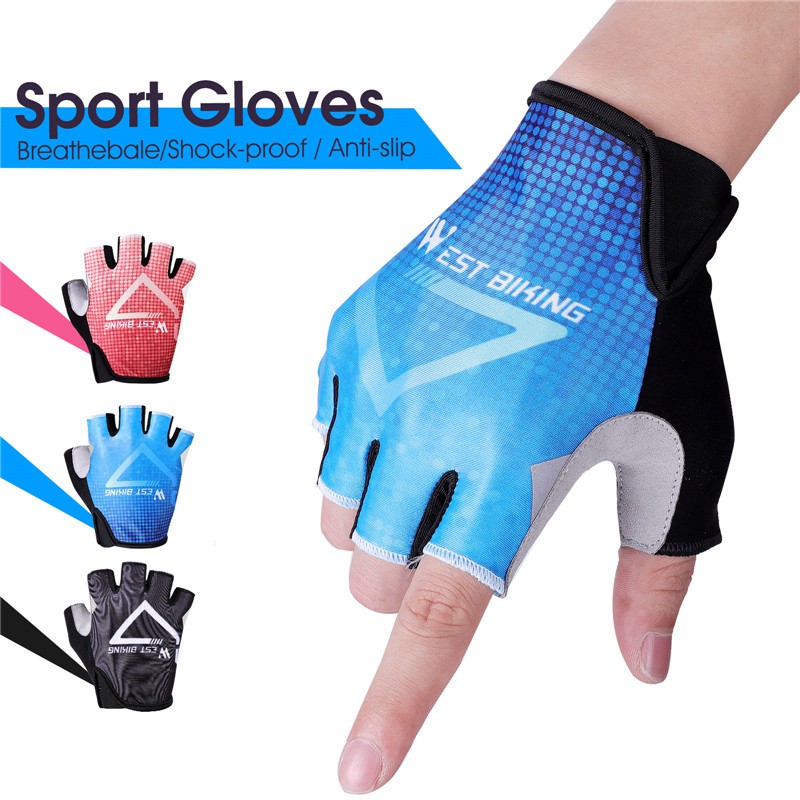 Găng tay WEST BIKING hở nửa ngón dùng để đi xe đạp/ thể thao ngoài trời chống sốc chống trượt cho nam nữ