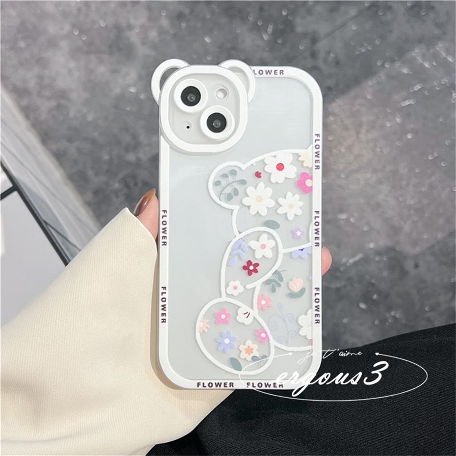 Ốp Điện Thoại Mềm Họa Tiết Hoa / Gấu Bảo Vệ Lens Cho iPhone 14 13 12 11 Pro Max SE2020 X XR Xs Max 7 8 6 6s Plus