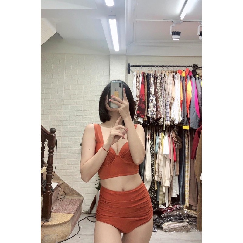 Bikini biển 2 mảnh  Tôn Dáng  Đồ bơi có mút ngực dày cùng quần nhún lưng cao