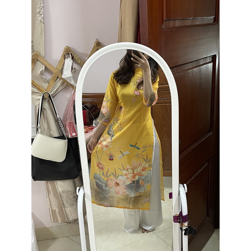 Áo dài cách tân 4 tà Hoa sen ⚡️Hàng Cao Cấp⚡️ tơ óng tiểu thư - Tây Phương