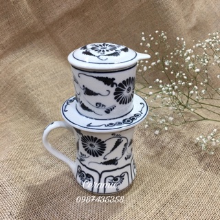 Sỉ bộ phin pha cà phê dáng cao vẽ hoa cúc gốm sứ Bát Tràng