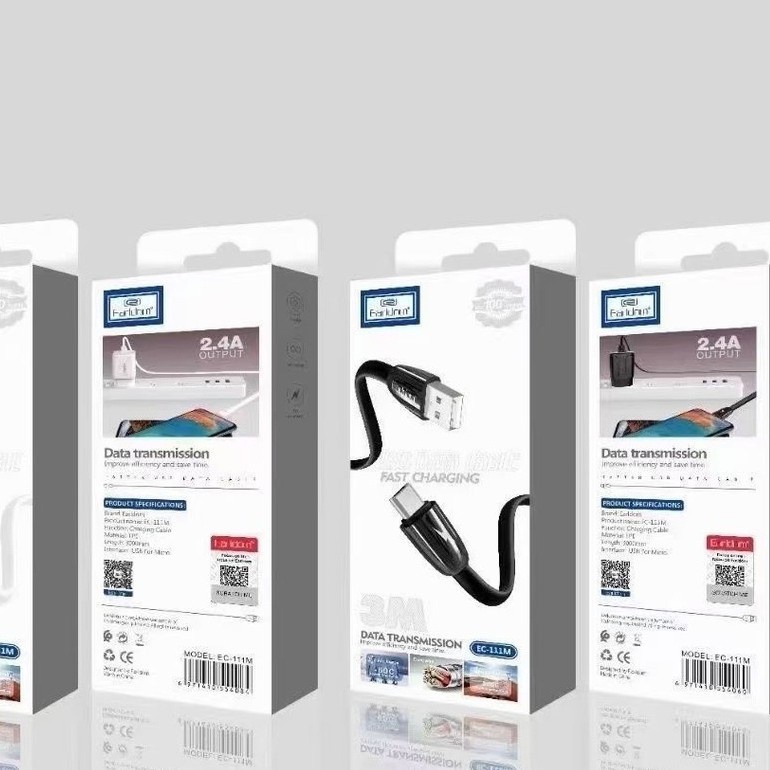 Cáp Sạc sạc nhanh 2.4A EC–111, dây sạc nhựa cao cấp chống gãy đứt, chống rồi 3m
