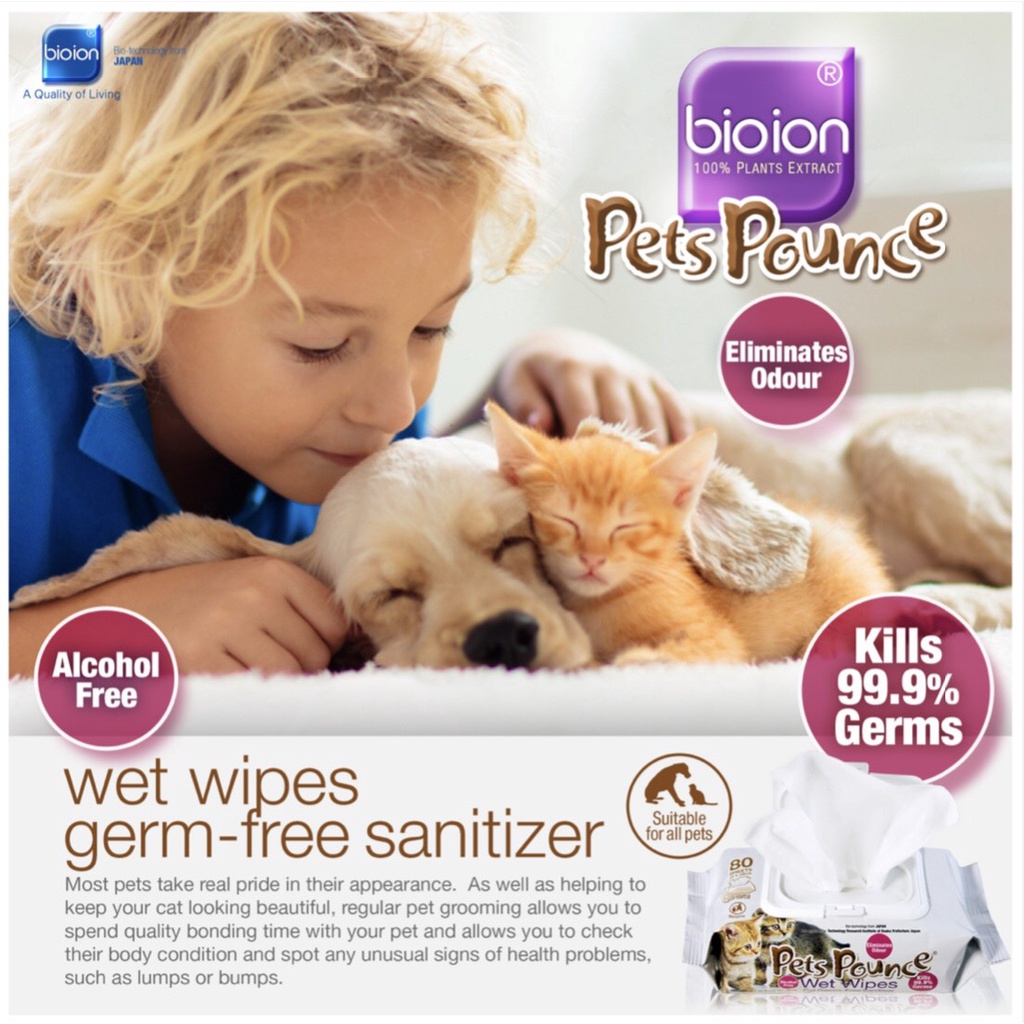 Bioion Khăn ướt khử mùi và sạch khuẩn cho thú cưng Pets Pounce Wet Wipe 80 tờ - Petemo Pet Shop