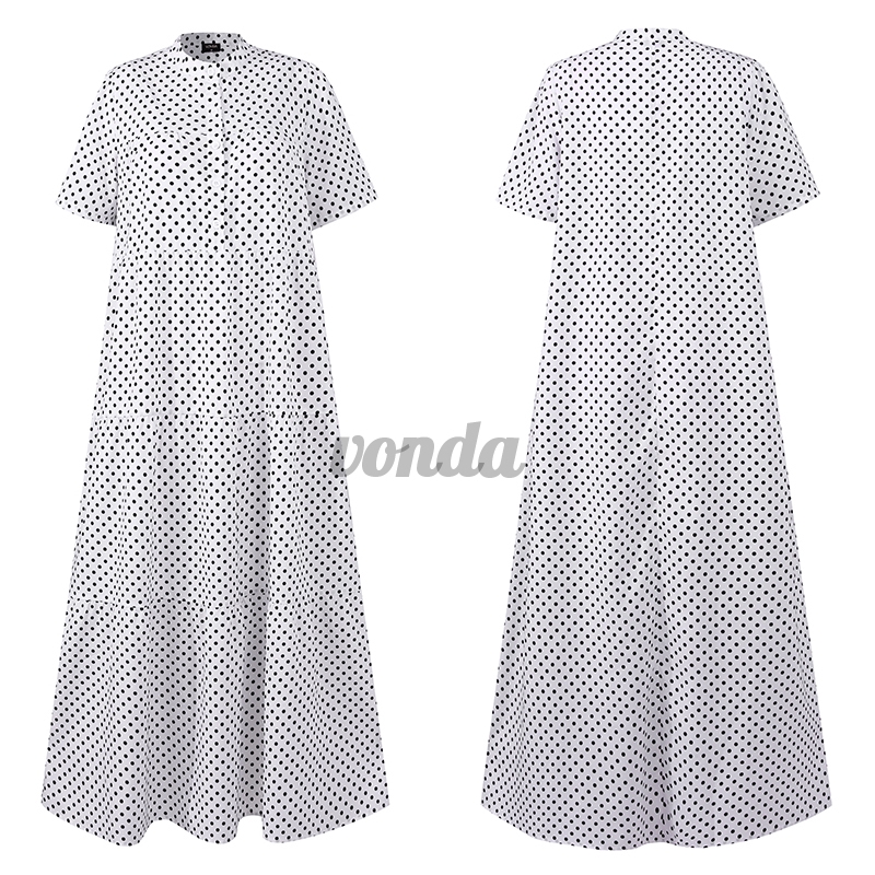 VONDA Women Short Sleeve Polka Dot Stand Collar Button Down Long Dress | BigBuy360 - bigbuy360.vn