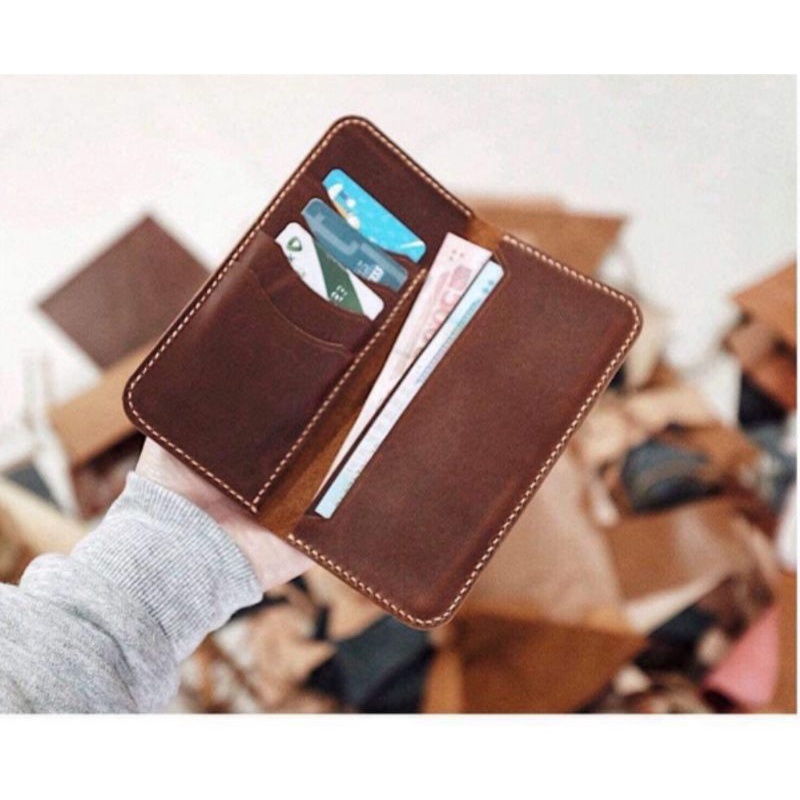 Mẫu rập ví dài gập đôi nhiều ngăn thẻ, leather pattern