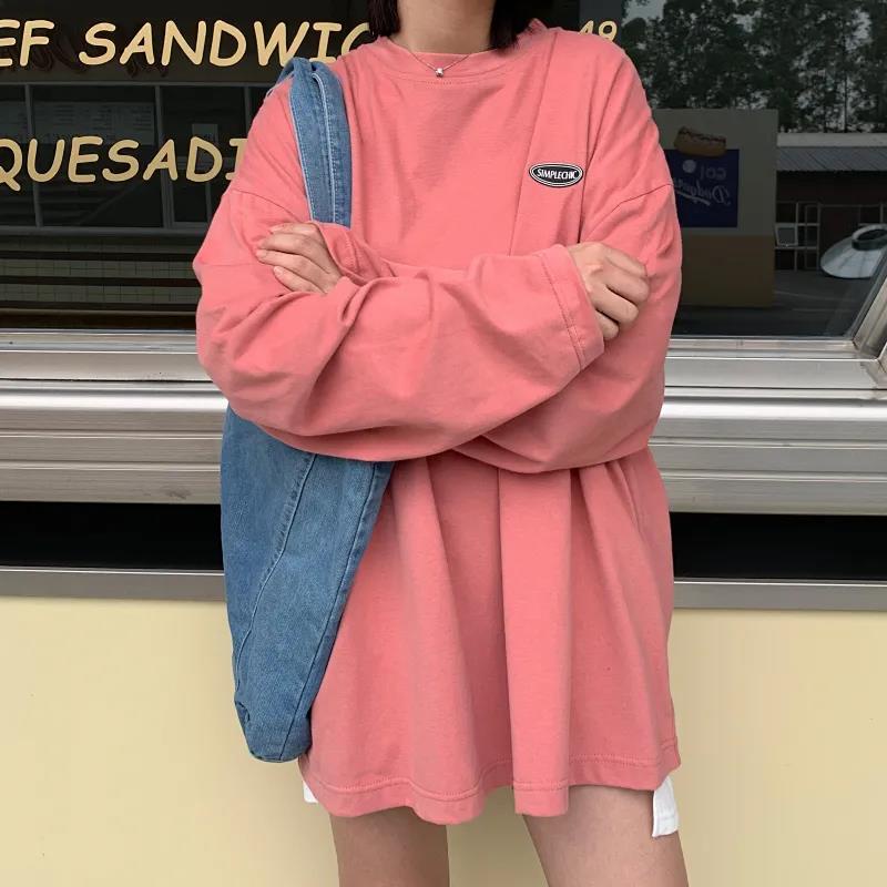 NRVP Áo Thun 100% Cotton Tay Dài Dáng Rộng In Họa Tiết Phong Cách Hàn Quốc Cho Nữ