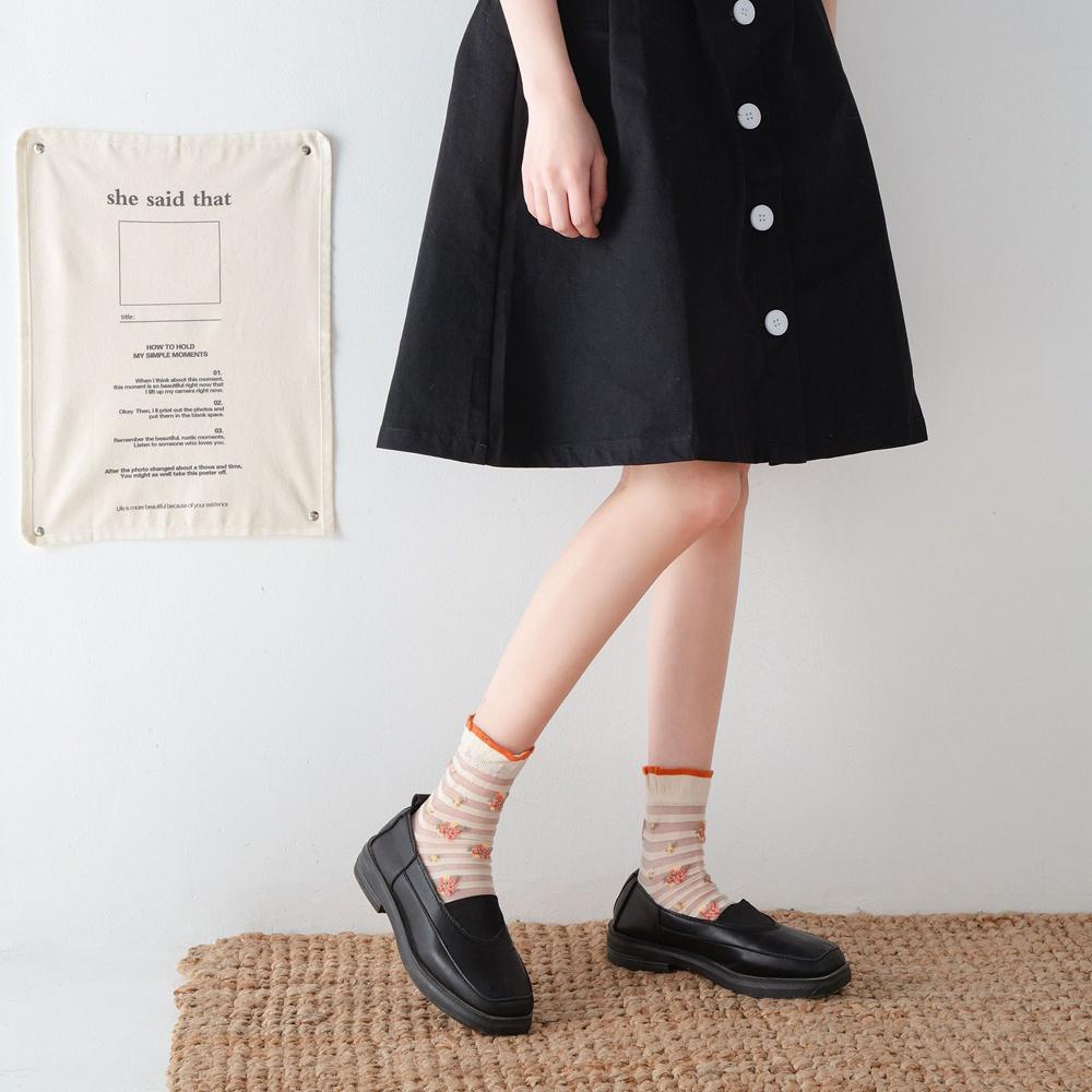 NICKOLAS Vớ Hoa Trong Suốt Thoáng Khí Họa Tiết Kẻ Sọc Phối Bèo Phong Cách Hàn Quốc Cho Nữ