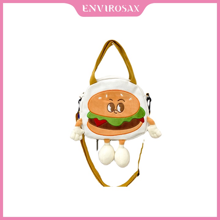 ENVIROSAX Túi đeo chéo bằng canvas hình dạng hamburger hoạt hình dễ thương