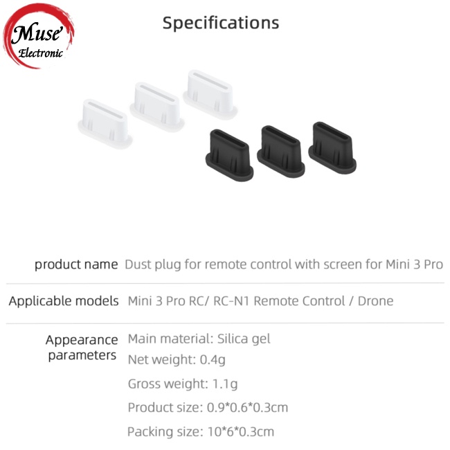 Set 3 Nút Silicon Chống Bụi Cổng Type-c Tương Thích Với Điều Khiển Dji Mini 3 Pro Mobile