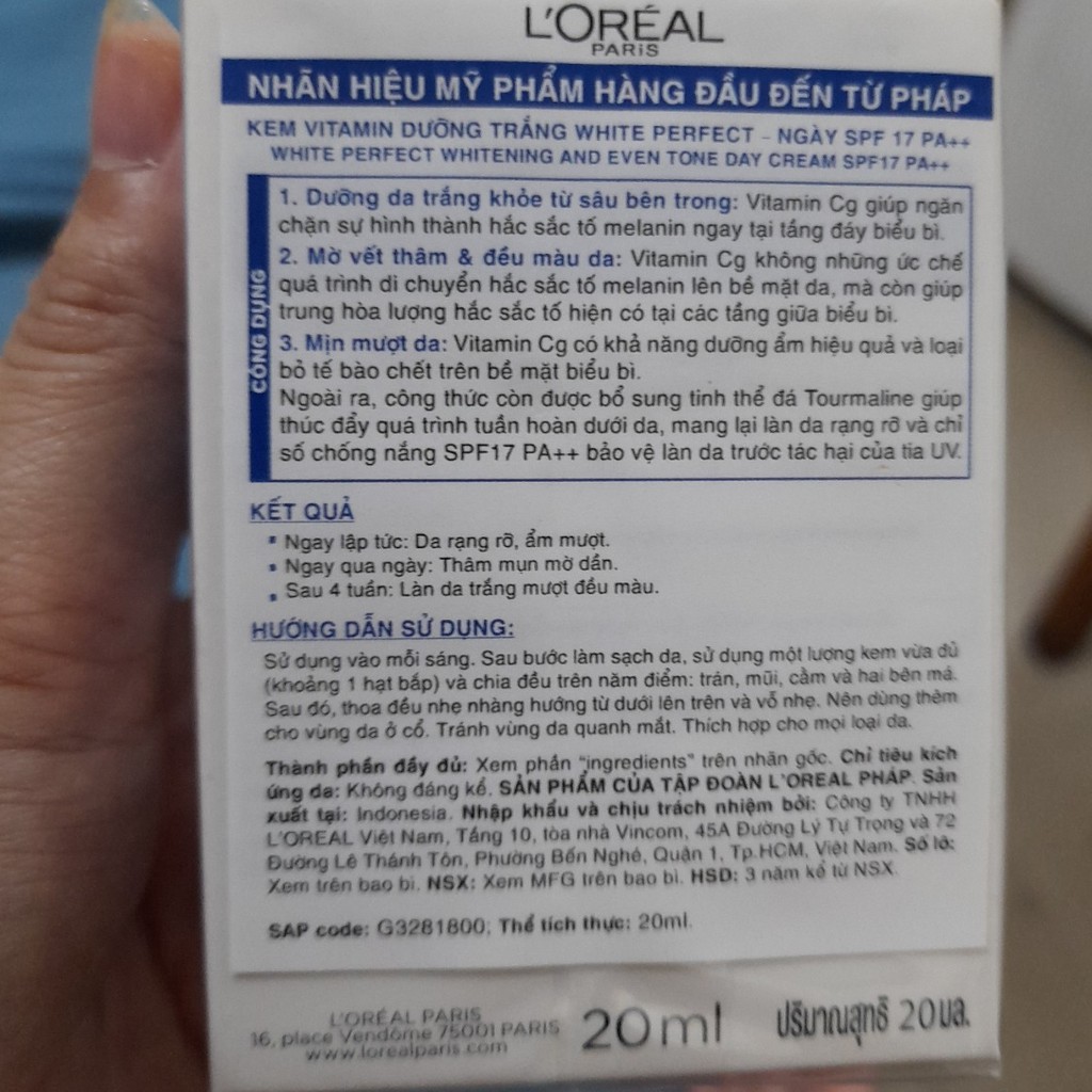 (20ml - ban ngày) Kem dưỡng trắng sáng da L’Oreal Paris White Perfect SPF 17 PA++