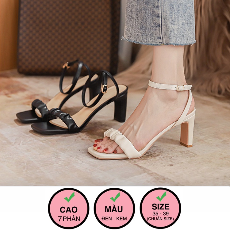 Giày cao gót nữ hở mũi ZINA, giày sandal quai nhún cao 7 phân ZN0009