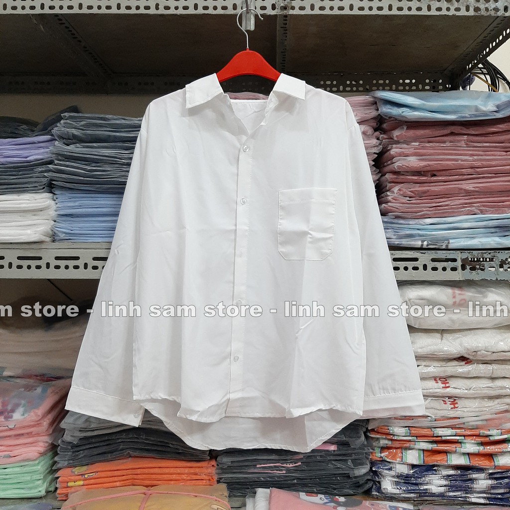 Áo sơ mi đi học TAY DÀI nữ SAM CLO phong cách ulzzang form freesize dáng rộng unisex mặc cặp, nhóm, couple TRƠN