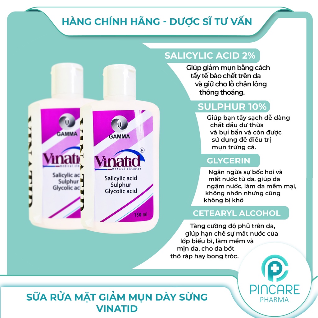 Sữa rửa mặt &amp; Tắm gội Vinatid Gamma 150ml cho da mụn - Hàng chính hãng - Nhà thuốc PinCare