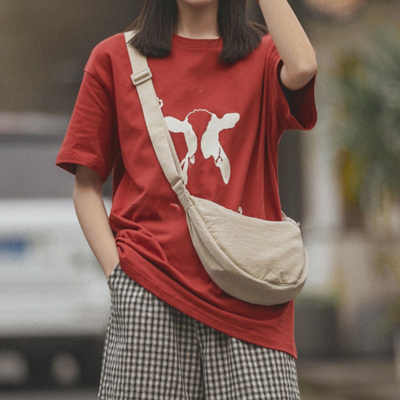 Túi Đeo Chéo Nylon Màu Trơn Phong Cách Boho Thời Trang Cho Nữ