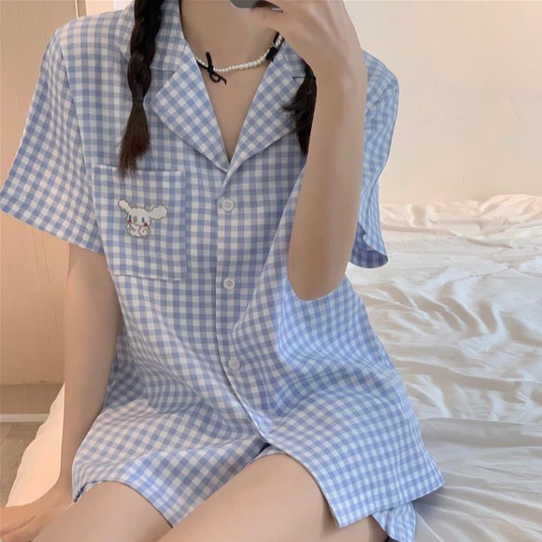 Set Đồ Ngủ Sọc Caro Thỏ Con Cute Đáng Yêu 1093  ྇