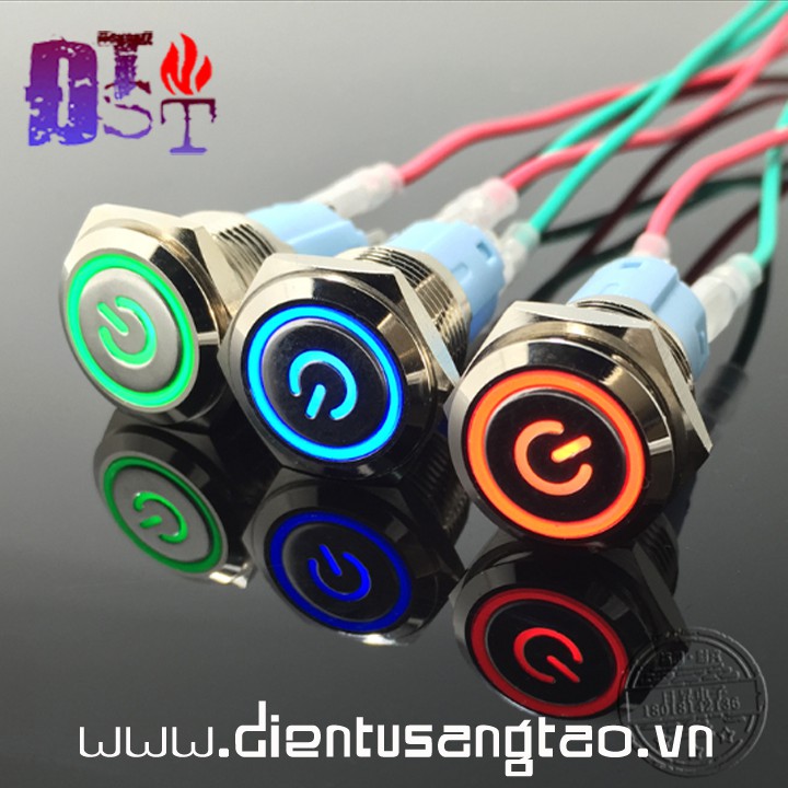 Nút nhấn giữ biểu tượng nguồn 12 /16mm kim loại có đèn
