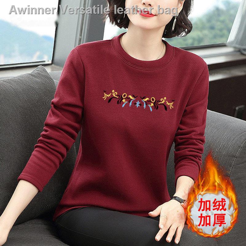 Áo thun tay dài lót nhung giữ ấm mùa đông mới cho phụ nữ trung niên và phụ nữ trung niên