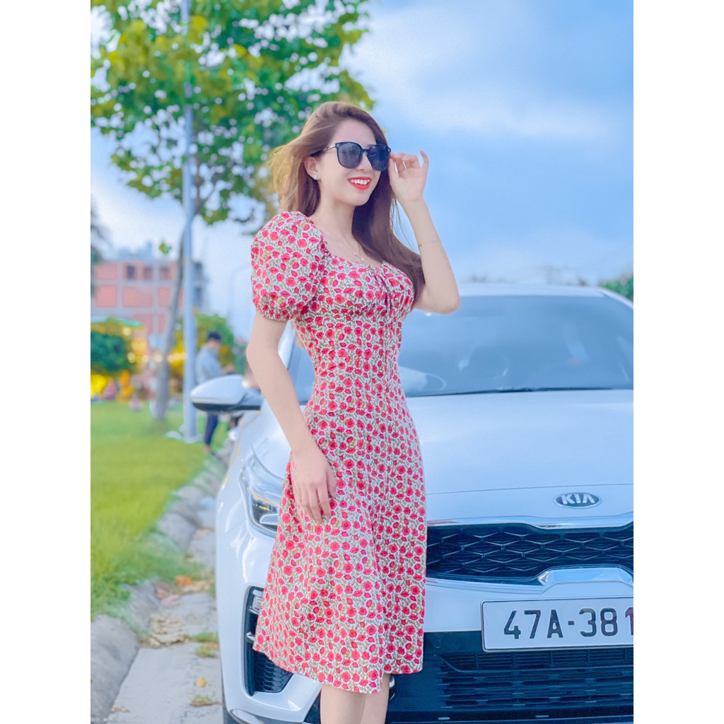 Đầm dự tiệc nữ họa tiết hoa xẻ tà kiểu sườn xám 4YOUNG FASHION V66 | BigBuy360 - bigbuy360.vn